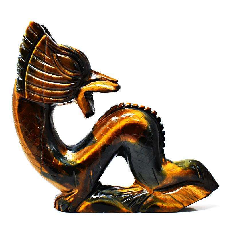 gemsmore:Blue Power Tiger Eye Hand Carved Dragon