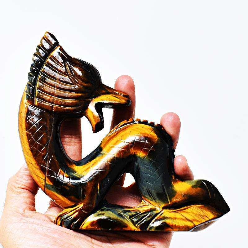 gemsmore:Blue Power Tiger Eye Hand Carved Dragon