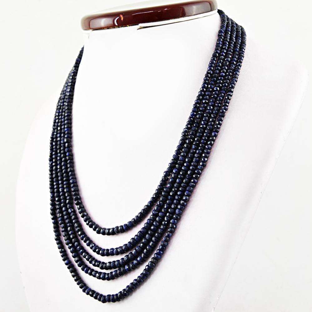 gemsmore:Blue Sapphire Necklace Natural 5 Strand Round Cut Beads