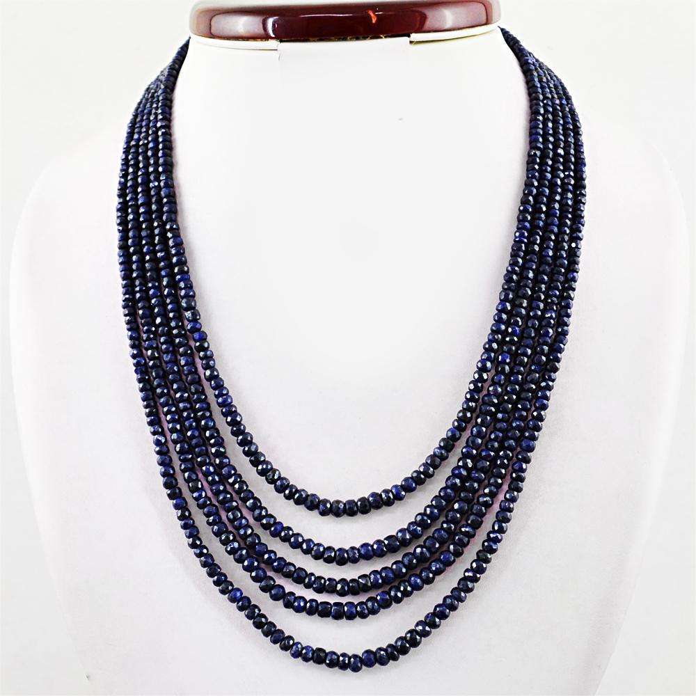 gemsmore:Blue Sapphire Necklace Natural 5 Strand Round Cut Beads