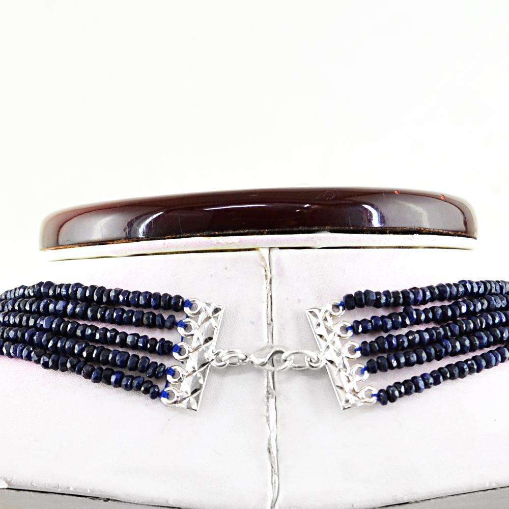 gemsmore:Blue Sapphire Necklace Natural 5 Strand Round Cut Beads