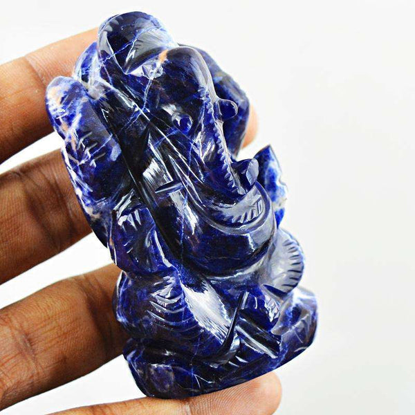 gemsmore:Blue Sodalite Carved Lord Ganesha Idol Statue