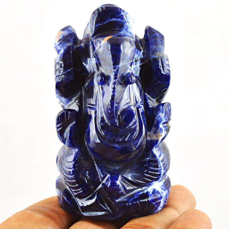gemsmore:Blue Sodalite Carved Lord Ganesha Idol Statue