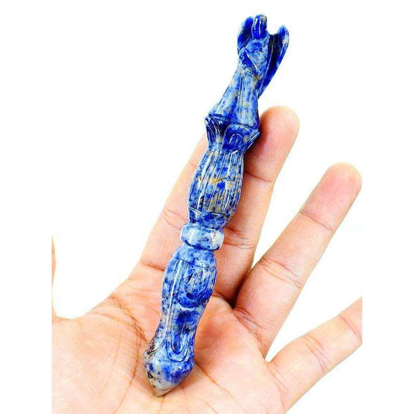 gemsmore:Blue Sodalite Craftsmen Carved Healing Angel Point Stick