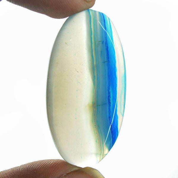 gemsmore:Blue Striped Onyx Gemstone - Natural Oval Shape
