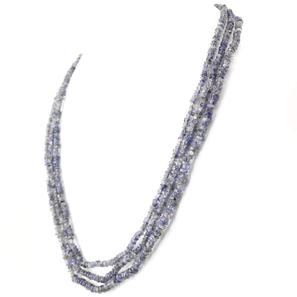 gemsmore:Blue Tanzanite Necklace Natural 3 Strand Round Shape Untreated Beads