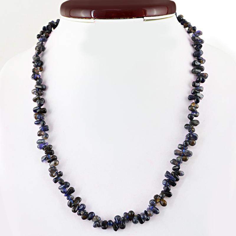 gemsmore:Blue Tanzanite Necklace Natural Tear Drop Untreated Beads