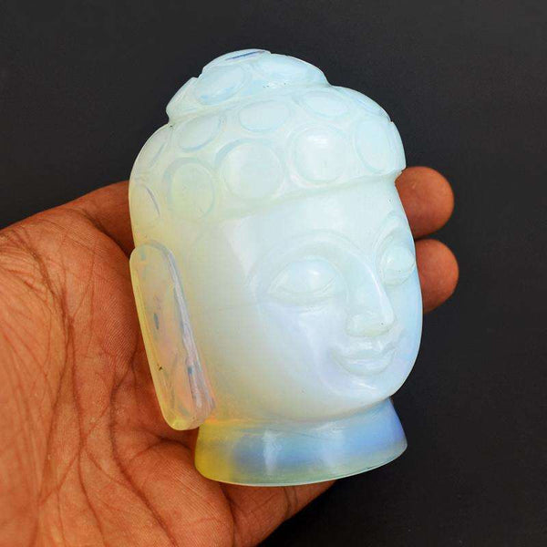 gemsmore:Buddha Lovers - Superb Carved Opalite Buddha Head - Crystal Decor