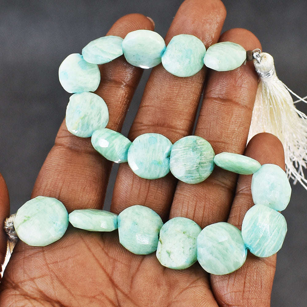 gemsmore:Carats 119 Genuine Amazonite Faceted Beads Strand Of 08"