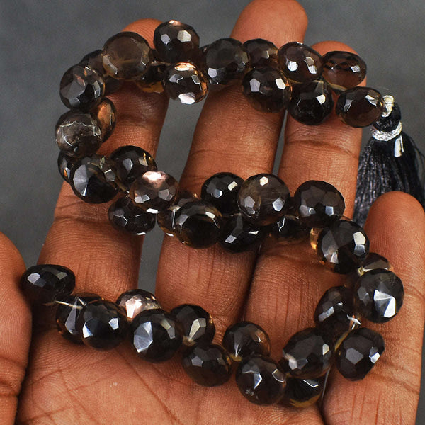 gemsmore:Carats 211 Genuine 09 Inches Smoky Quartz Faceted  Beads Strand