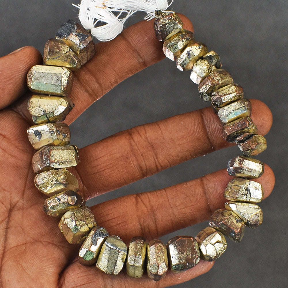 gemsmore:Carats 475 Genuine 08 Inches Copper Pyrite Beads Strand