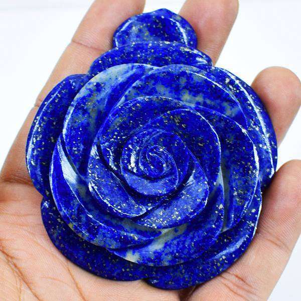 gemsmore:Carftsmen Carved Blue Lapis Lazuli Rose Flower