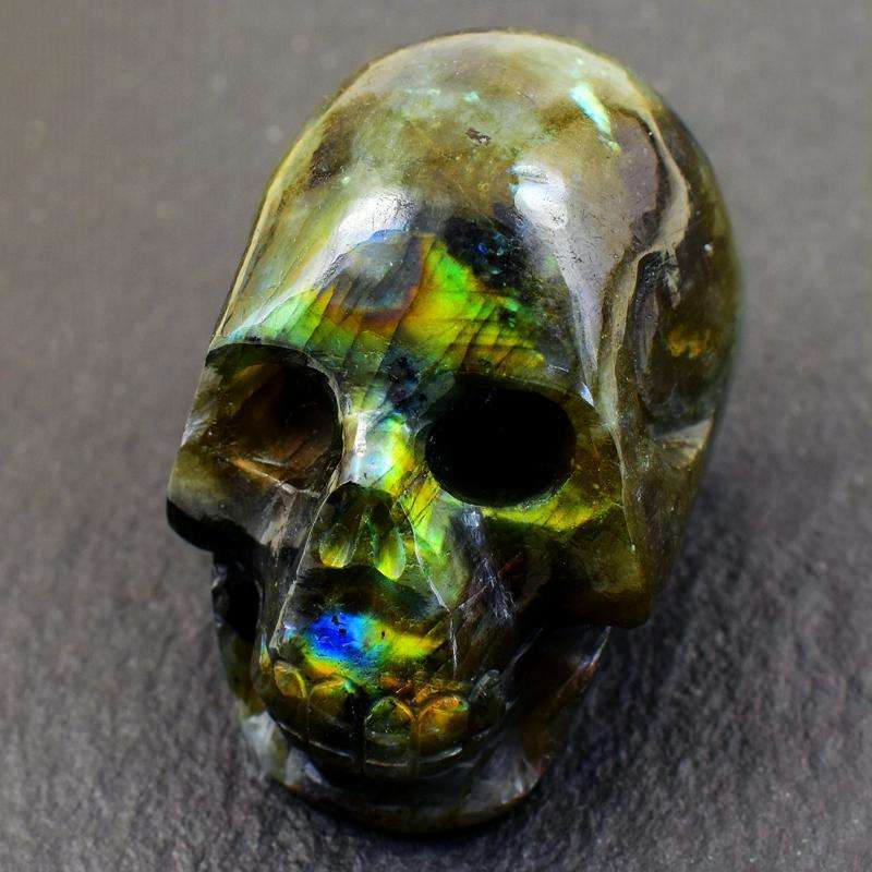 gemsmore:Carved Amazing Flash Labradorite Gemstone Skull