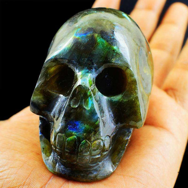 gemsmore:Carved Amazing Flash Labradorite Gemstone Skull