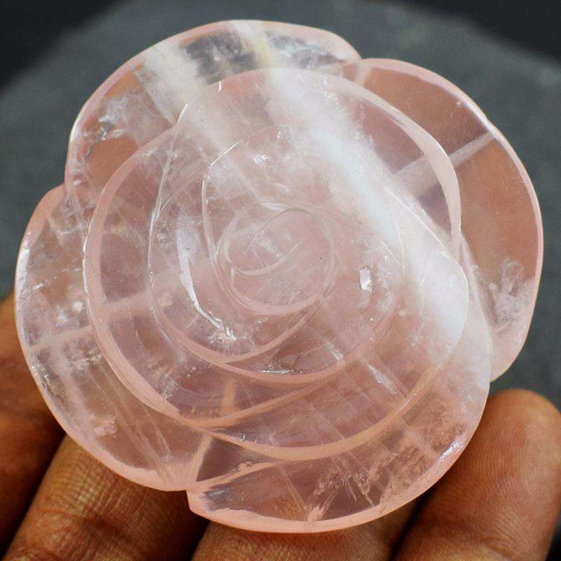 gemsmore:Carved Beautiful Pink Rose Quartz Rose Gemstone