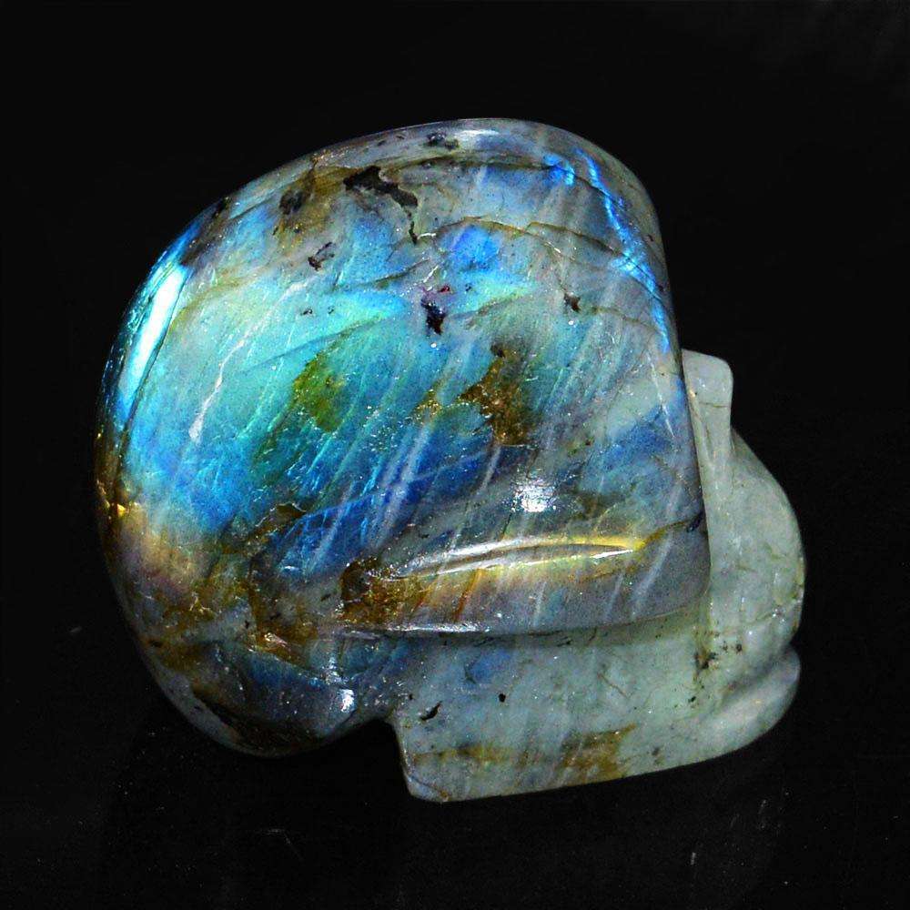 gemsmore:Carved Blue Flash Labradorite Human Skull