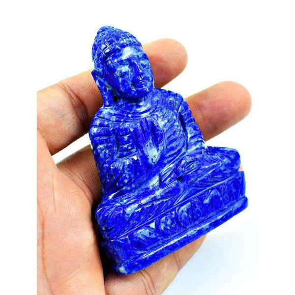 gemsmore:Carved Blue Lapis Lazuli Lord Buddha Idol - Genuine