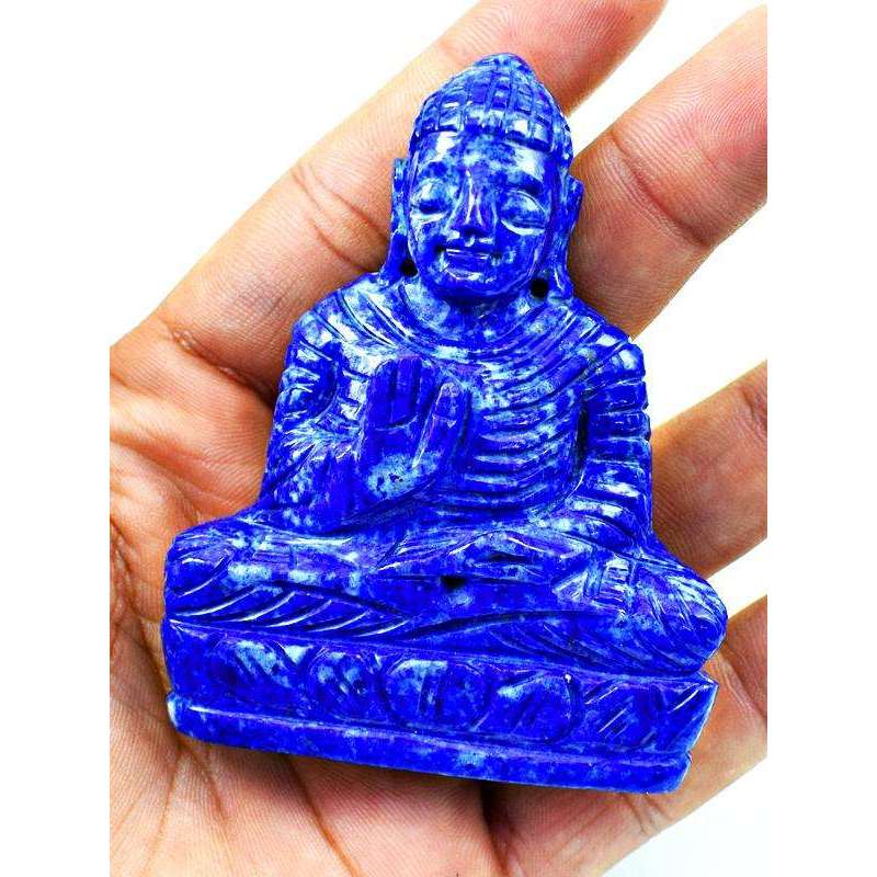 gemsmore:Carved Blue Lapis Lazuli Lord Buddha Idol - Genuine