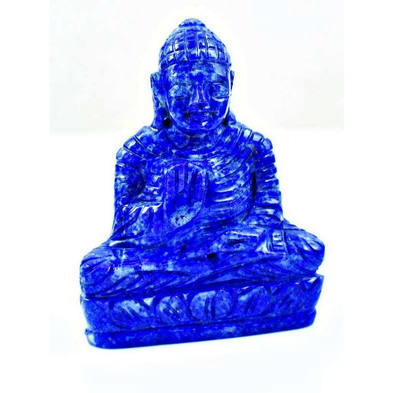 gemsmore:Carved Blue Lapis Lazuli Lord Buddha Idol - Genuine