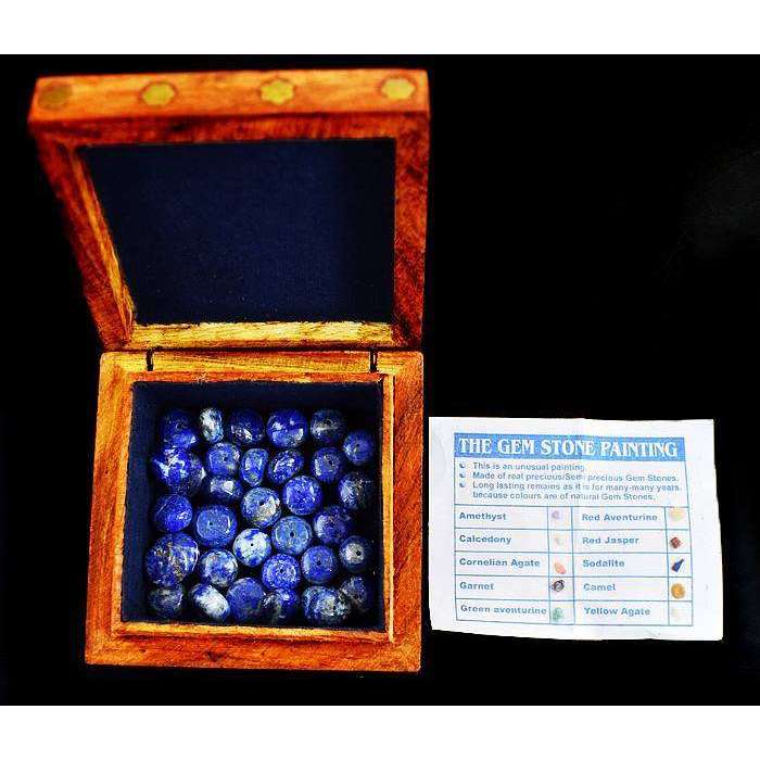 gemsmore:Carved Gemstone Wooden Jewellery Box With Lapis Lazuli Beads