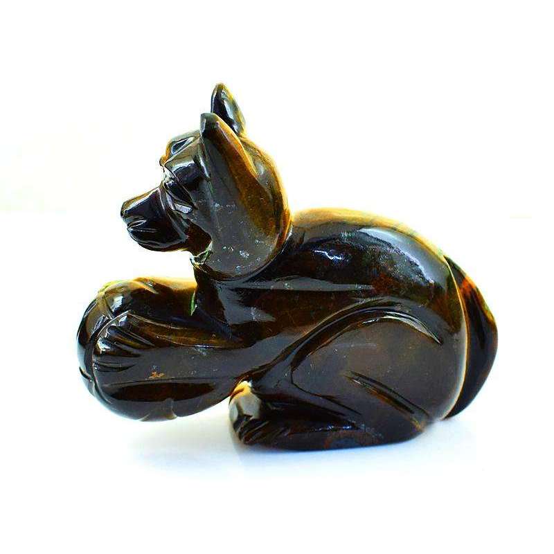 gemsmore:Carved Golden Tiger Eye Cat With Wool Ball
