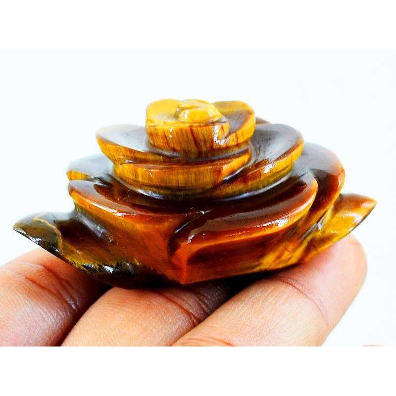 gemsmore:Carved Golden Tiger Eye Rose Flower