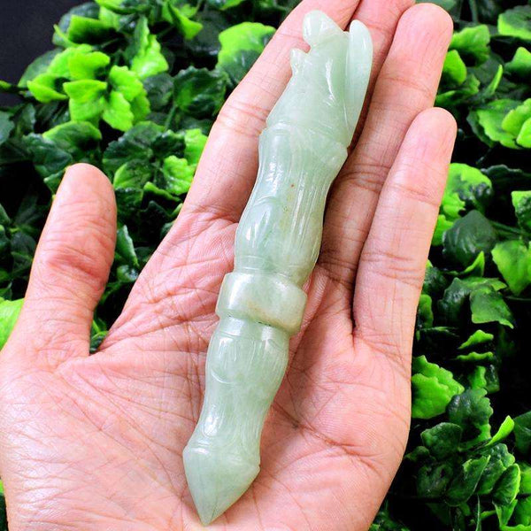 gemsmore:Carved Green Aventurine Healing Angel Point Stick