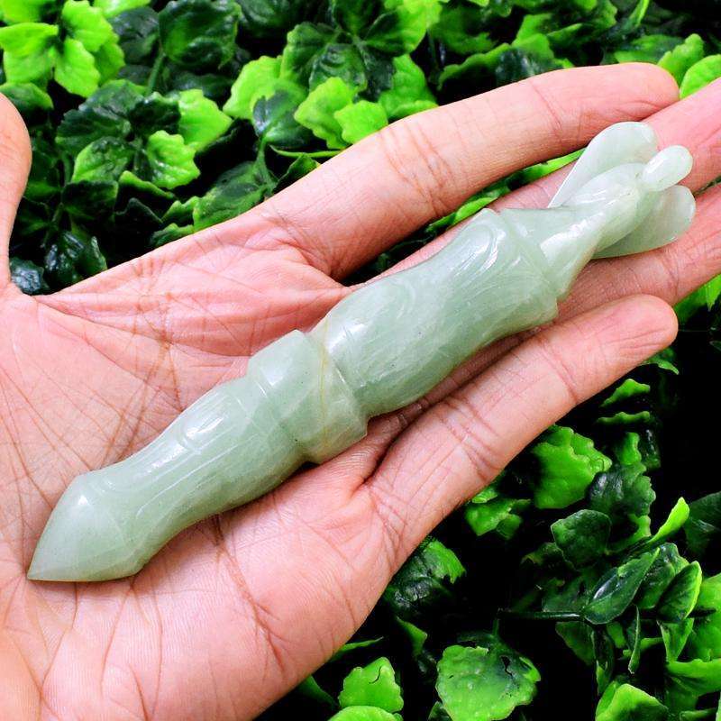 gemsmore:Carved Green Aventurine Healing Angel Point Stick