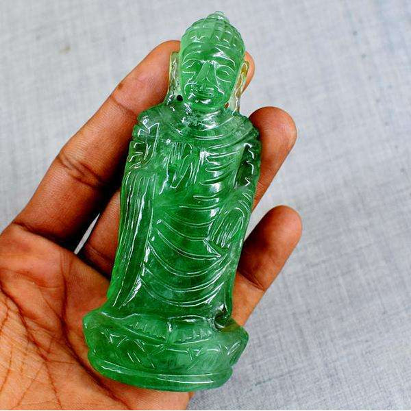gemsmore:Carved Green Fluorite Lord Buddha Idol Statute