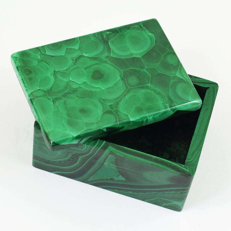 gemsmore:Carved Green Malachite Women Jewellery Box