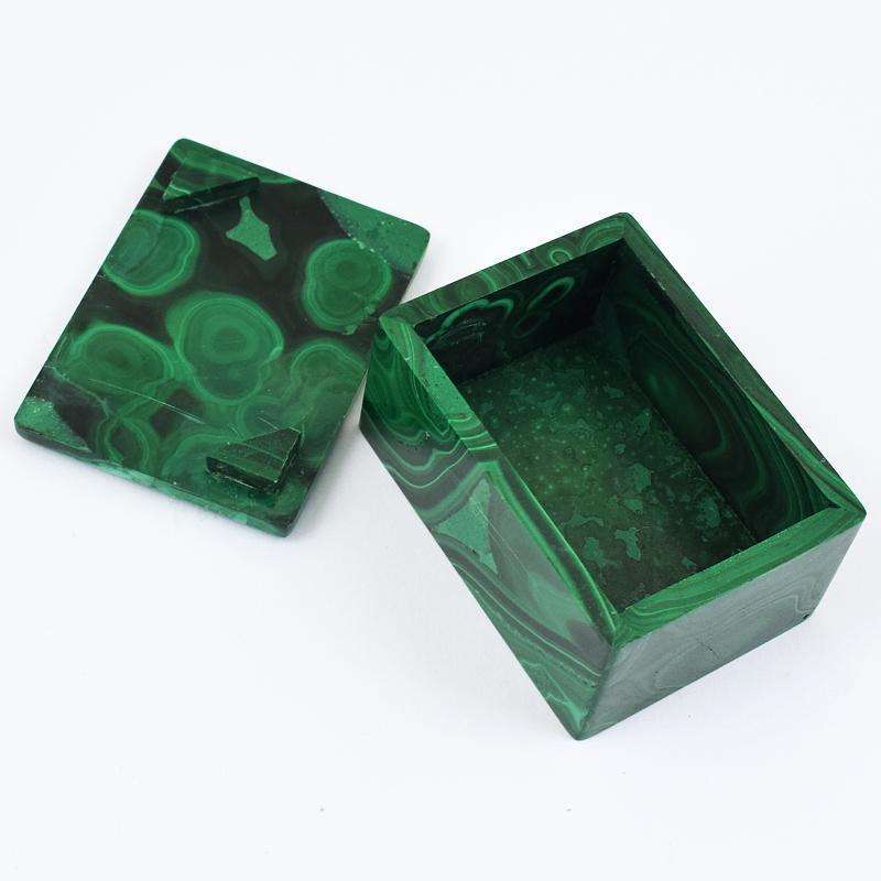 gemsmore:Carved Green Malachite Women Jewellery Box
