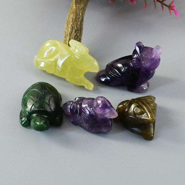 gemsmore:Carved Multicolor Mix Gem Animal Lot Gemstone