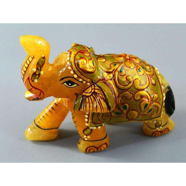 gemsmore:Carved Orange Aventurine Enamel Painted Elephant