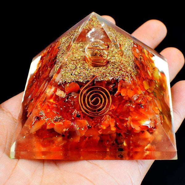 gemsmore:Carved Orange Carnelian Orgone Healing Pyramid
