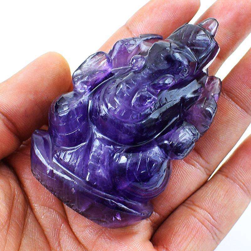 gemsmore:Carved Purple Amethyst Lord Ganesha Idol Statute