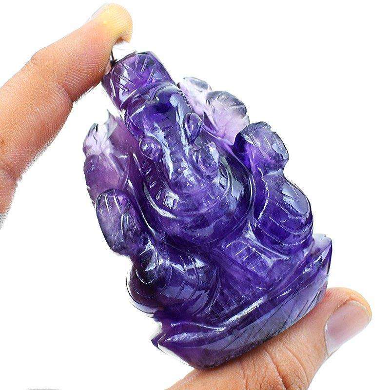 gemsmore:Carved Purple Amethyst Lord Ganesha Idol Statute
