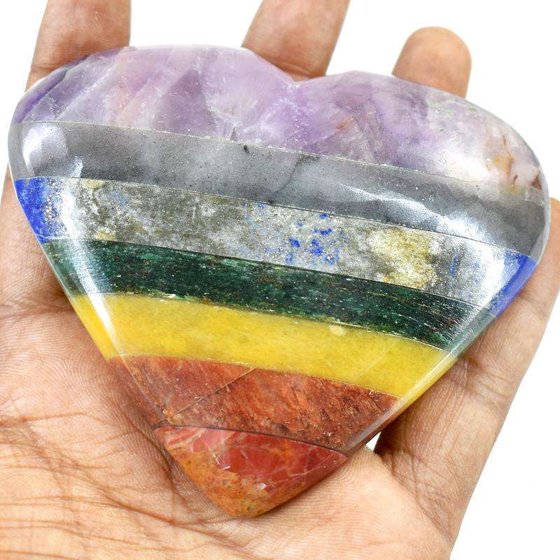 gemsmore:Carved Seven Chakra Heart Shape Cabochon