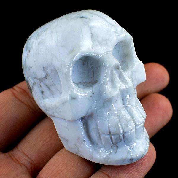 gemsmore:Carved White Howlite Human Skull Gemstone