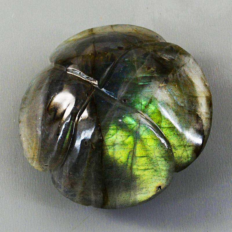 gemsmore:Carving Of Blue & Green Flash Labradorite Hand Carved Rose