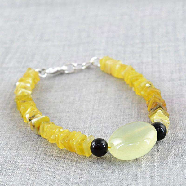 gemsmore:Chalcedony & Peruvian Opal Bracelet Natural Untreated Beads