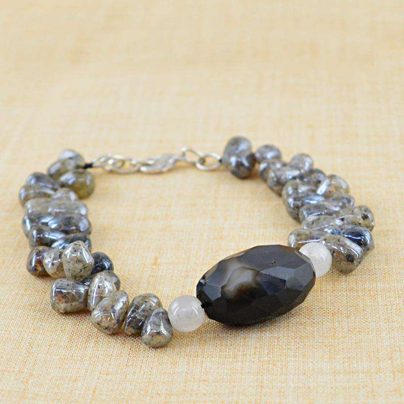 gemsmore:Coated Labradorite & Black Onyx Bracelet Natural Untreated Beads
