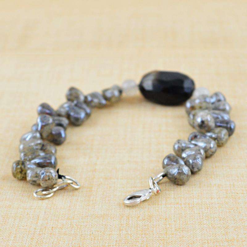 gemsmore:Coated Labradorite & Black Onyx Bracelet Natural Untreated Beads