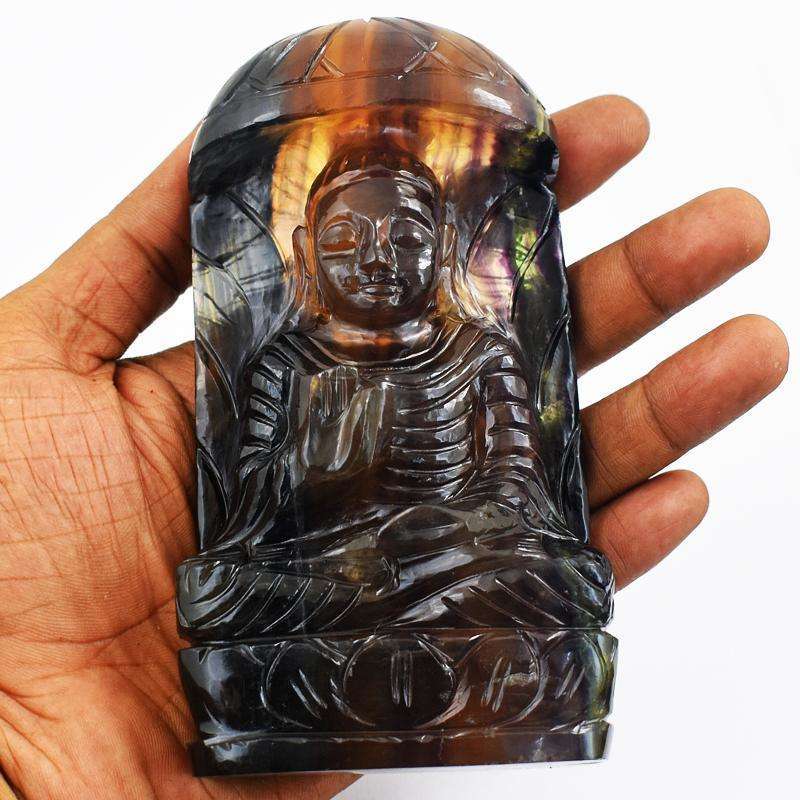 gemsmore:Collectors Piece - Genuine Fluorite  Hand Carved Buddha