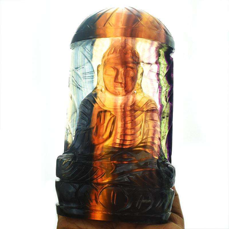 gemsmore:Collectors Piece - Genuine Fluorite  Hand Carved Buddha