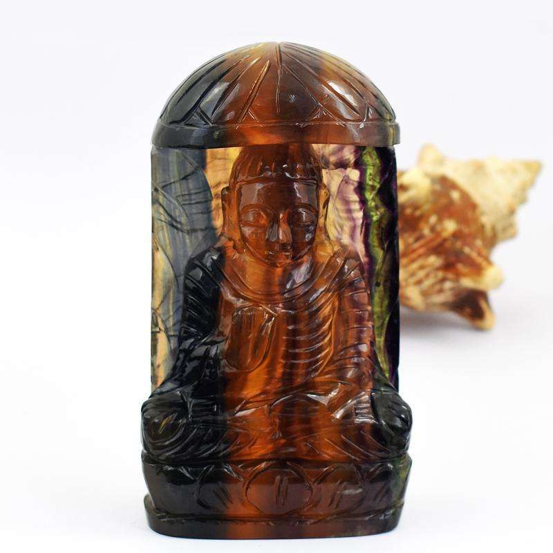 gemsmore:Collectors Piece - Genuine Fluorite  Hand Carved Buddha