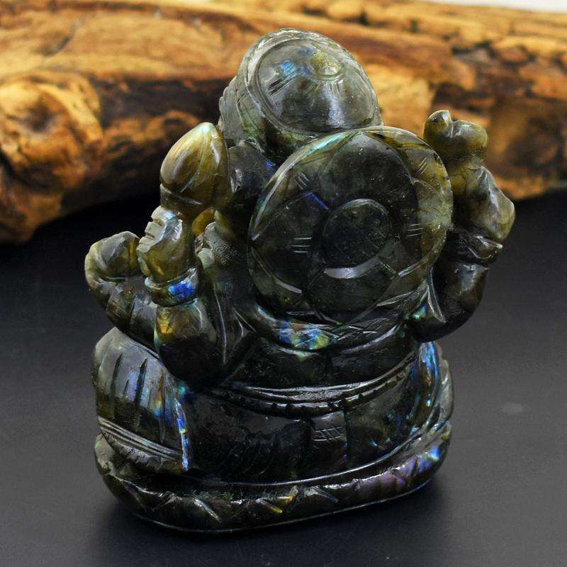 gemsmore:Collectors Piece - Genuine Labradorite  Hand Carved Flashy Ganesha