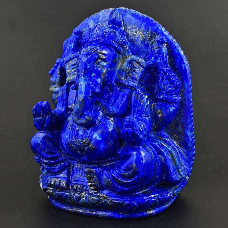 gemsmore:Collectors Piece - Genuine Lapis Lazuli Hand Carved 3d Style Ganesha