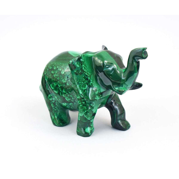 gemsmore:Collectors Piece - Genuine Malachite Hand Carved Elephant
