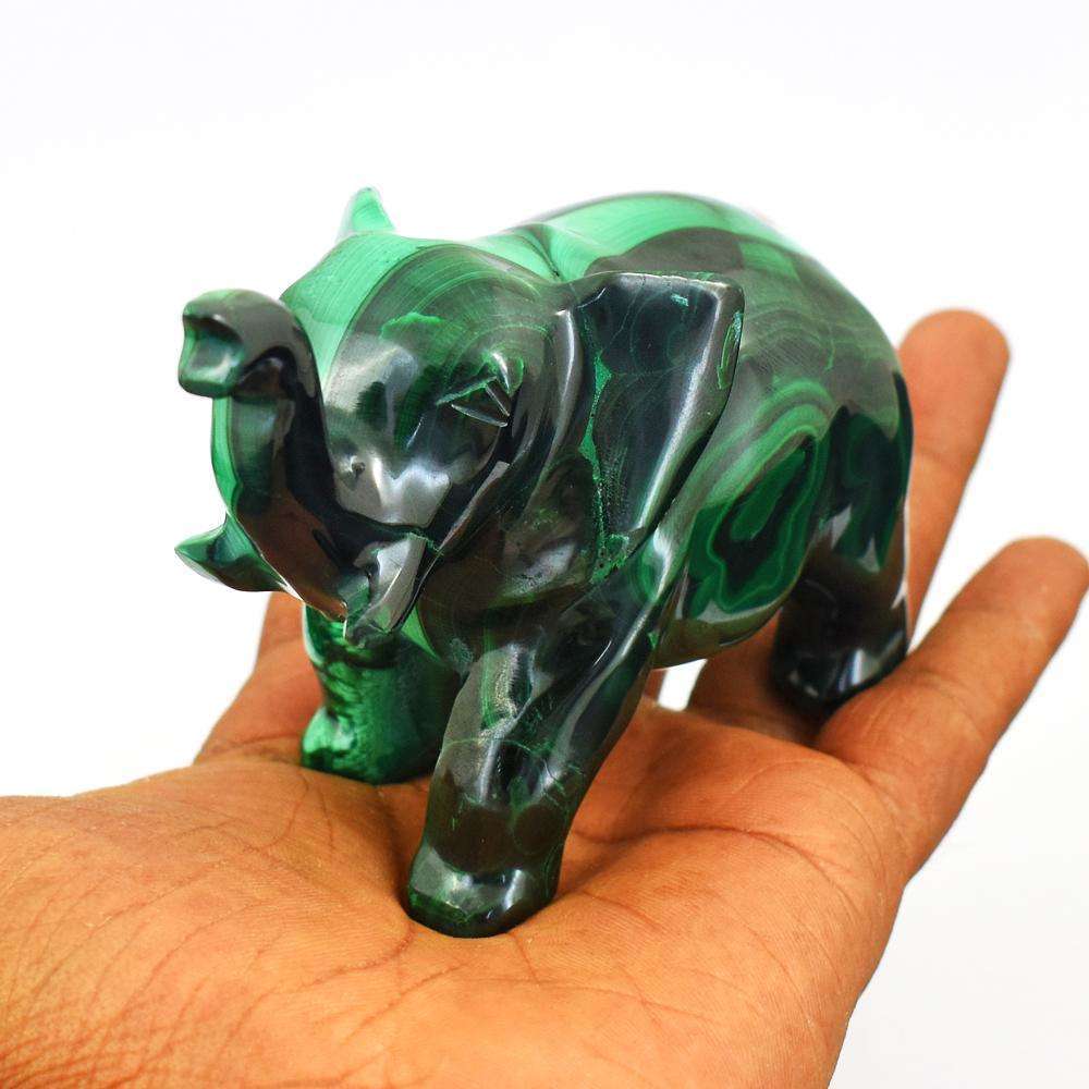 gemsmore:Collectors Piece - Genuine Malachite Hand Carved Elephant