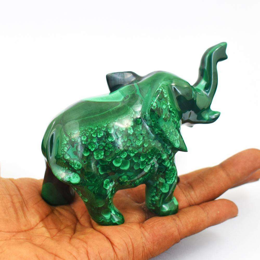 gemsmore:Collectors Piece - Genuine Malachite Hand Carved Elephant